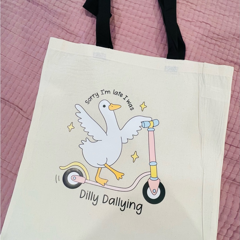Cute Goose Tote Bag with Scooter Design
